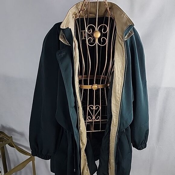 Vintage F S L Size XL Forest Green Zippered Coat with Gold Collar Chore Jacket - Picture 8 of 11